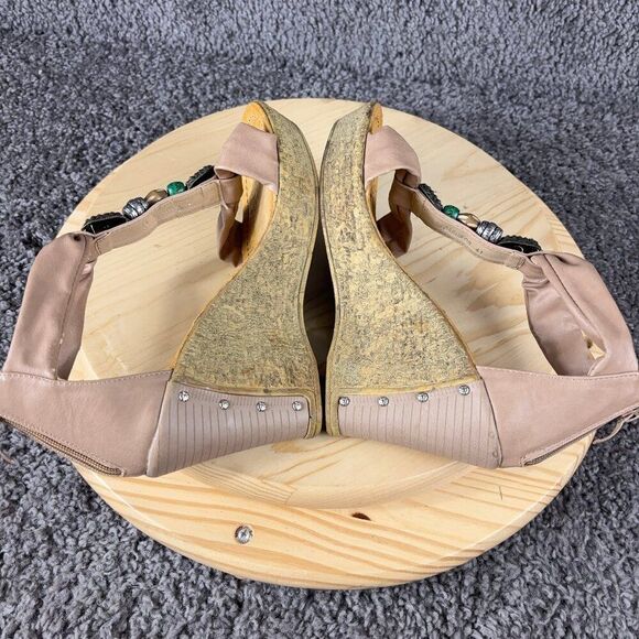 Patrizia Spring Step Wedge Heel Sandals Womens Size 10 Rhinestone Medallion Shoe - Picture 7 of 11